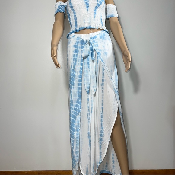 Kiwi & Punch Off The Shoulder Crop Top With Slit Wide Leg Pants set Size L - Picture 3 of 13